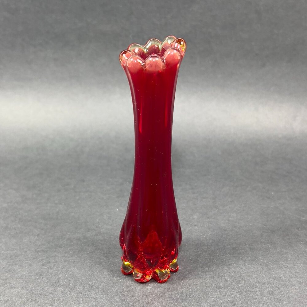 Vtg Fostoria 1229 Ruby Red Heirloom Art Clear Glass Bud 6" Vase 60s Glows - Picture 9 of 16